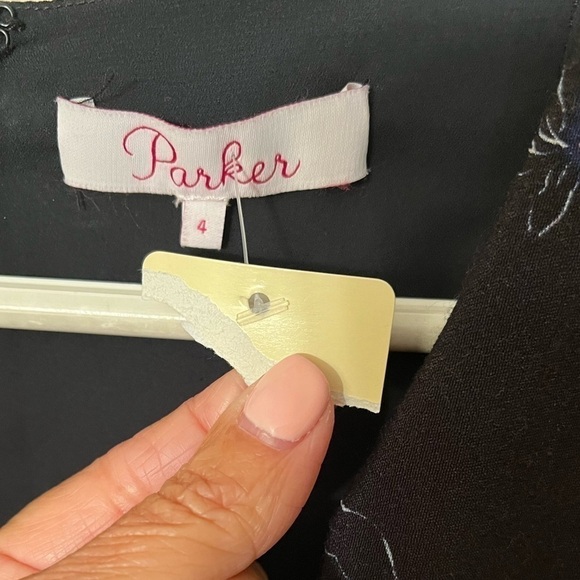 Parker Black Floral Dress With Front Attached Tie Sz 4 NWT - Picture 6 of 6